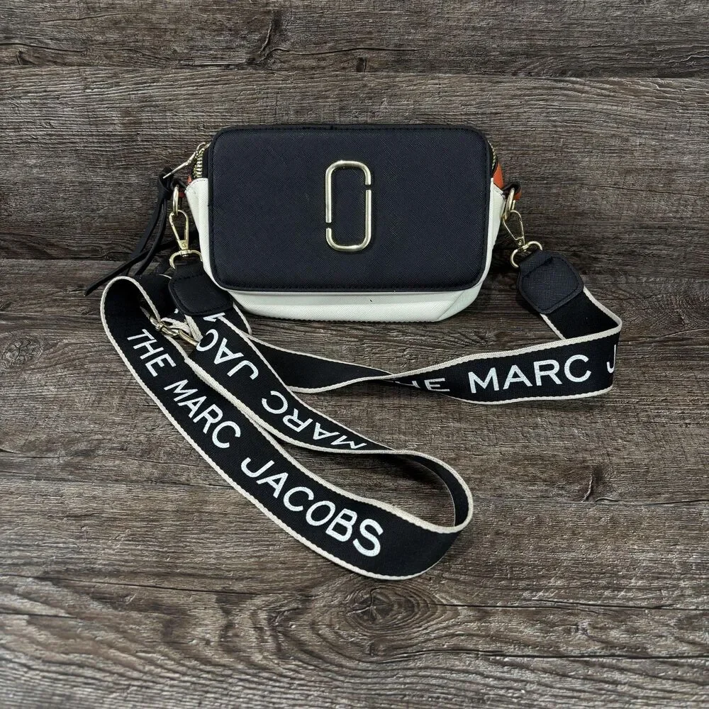 Marc Jacobs The Snapshot Crossbody Bag Women's Small Black Orange Leather